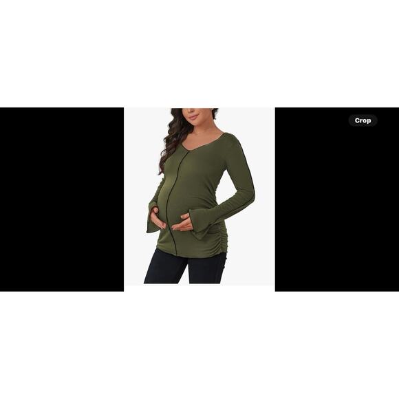 Bhome Maternity Shirt Split Bell Sleeve Color Block Maternity Top Sz M - Picture 1 of 6